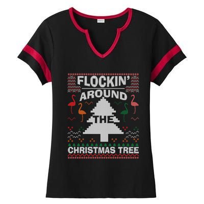 Merry Flocking Christmas Flamingo Santa Pink Ugly Sweater Cool Gift Ladies Halftime Notch Neck Tee