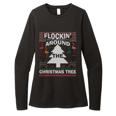 Merry Flocking Christmas Flamingo Santa Pink Ugly Sweater Cool Gift Womens CVC Long Sleeve Shirt