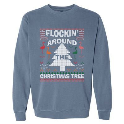 Merry Flocking Christmas Flamingo Santa Pink Ugly Sweater Cool Gift Garment-Dyed Sweatshirt