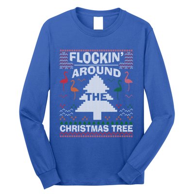 Merry Flocking Christmas Flamingo Santa Pink Ugly Sweater Cool Gift Long Sleeve Shirt