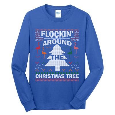 Merry Flocking Christmas Flamingo Santa Pink Ugly Sweater Cool Gift Tall Long Sleeve T-Shirt