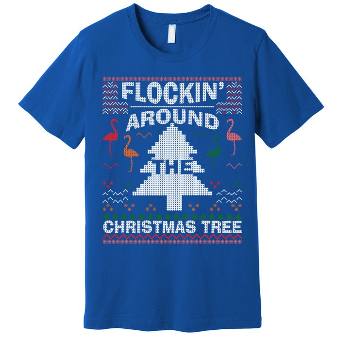 Merry Flocking Christmas Flamingo Santa Pink Ugly Sweater Cool Gift Premium T-Shirt