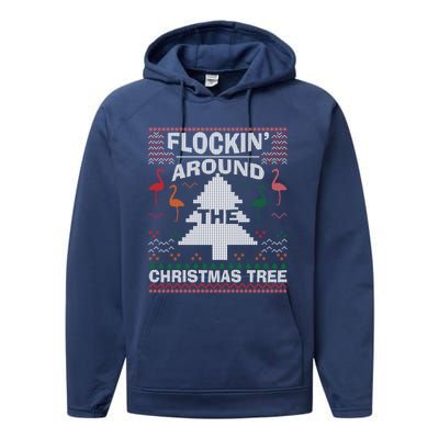 Merry Flocking Christmas Flamingo Santa Pink Ugly Sweater Cool Gift Performance Fleece Hoodie