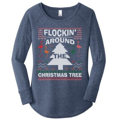 Merry Flocking Christmas Flamingo Santa Pink Ugly Sweater Cool Gift Women's Perfect Tri Tunic Long Sleeve Shirt