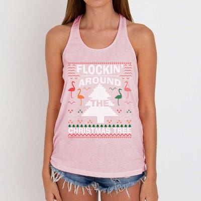 Merry Flocking Christmas Flamingo Santa Pink Ugly Sweater Cool Gift Women's Knotted Racerback Tank