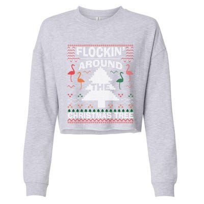 Merry Flocking Christmas Flamingo Santa Pink Ugly Sweater Cool Gift Cropped Pullover Crew