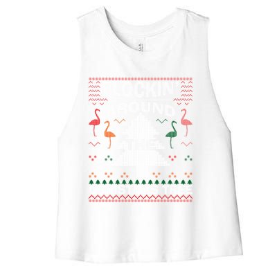 Merry Flocking Christmas Flamingo Santa Pink Ugly Sweater Cool Gift Women's Racerback Cropped Tank