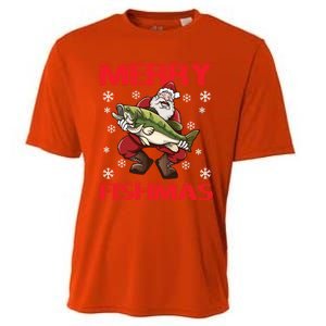 Merry Fishmas Christmas Fishing Fish Gift Cooling Performance Crew T-Shirt