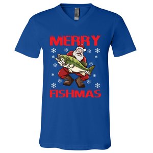 Merry Fishmas Christmas Fishing Fish Gift V-Neck T-Shirt