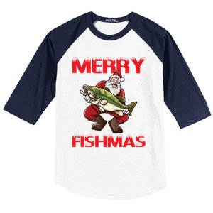 Merry Fishmas Christmas Fishing Fish Gift Baseball Sleeve Shirt