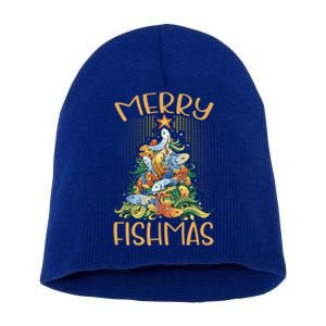 Merry Fishmas Cute Gift Short Acrylic Beanie