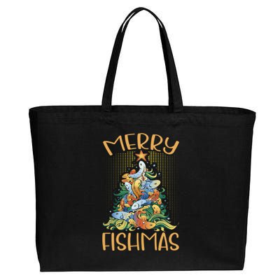 Merry Fishmas Cute Gift Cotton Canvas Jumbo Tote