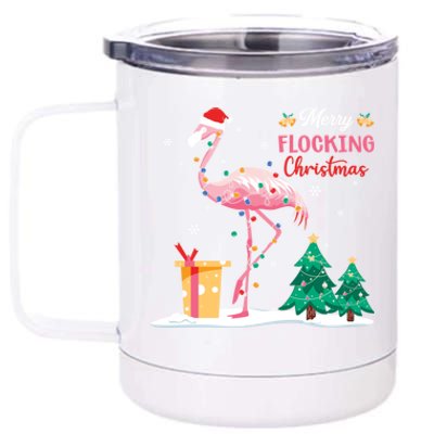 Merry Flocking Christmas Funny Flamingo Animal Cool Gift 12 oz Stainless Steel Tumbler Cup