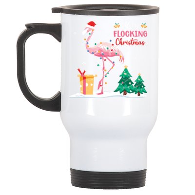 Merry Flocking Christmas Funny Flamingo Animal Cool Gift Stainless Steel Travel Mug