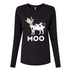 Moo Funny Cow Lover Famer Cattle Ranch Dairy Farming Womens Cotton Relaxed Long Sleeve T-Shirt