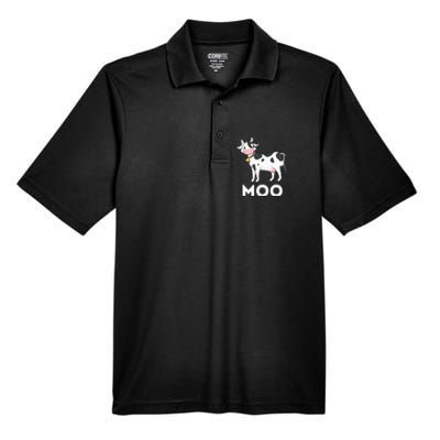 Moo Funny Cow Lover Famer Cattle Ranch Dairy Farming Men's Origin Performance Piqué Polo