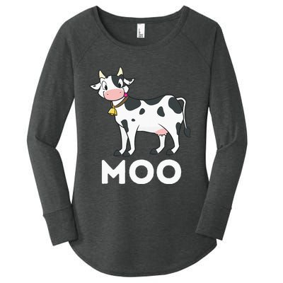 Moo Funny Cow Lover Famer Cattle Ranch Dairy Farming Women's Perfect Tri Tunic Long Sleeve Shirt