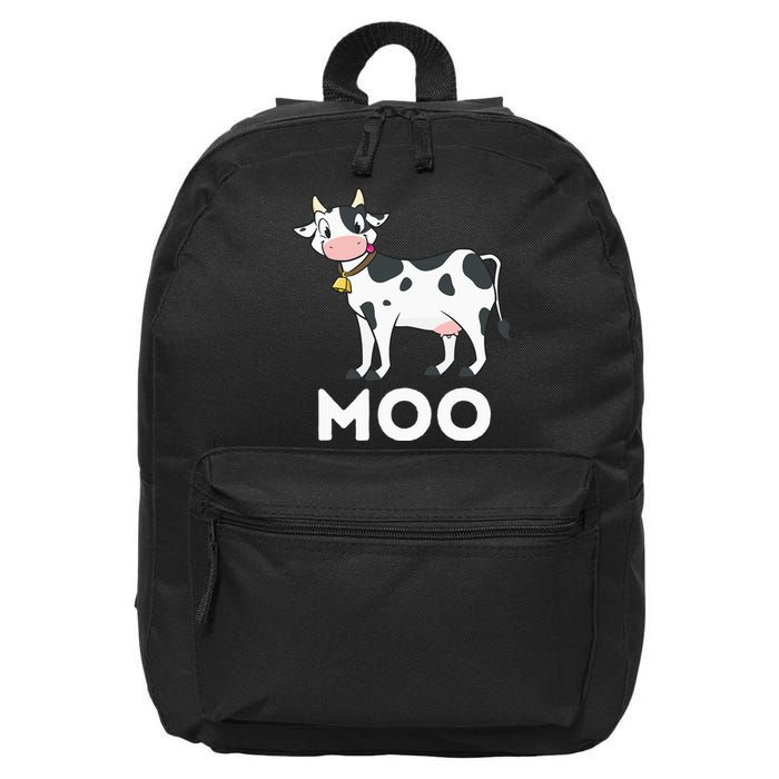 Moo Funny Cow Lover Famer Cattle Ranch Dairy Farming 16 in Basic Backpack