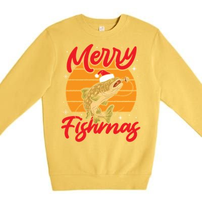 Merry Fishmas Christmas Saying Fishing Xmas Santa Fish Gift Premium Crewneck Sweatshirt