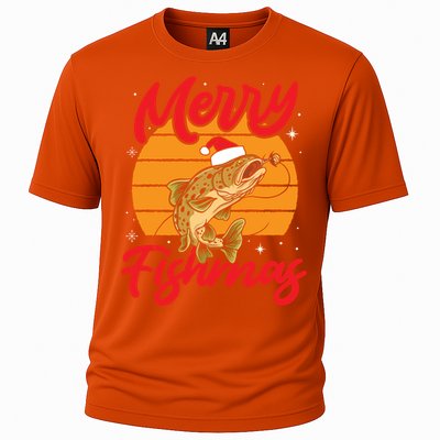 Merry Fishmas Christmas Saying Fishing Xmas Santa Fish Gift Cooling Performance Crew T-Shirt