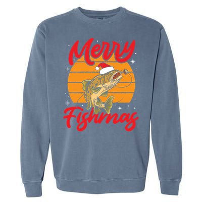 Merry Fishmas Christmas Saying Fishing Xmas Santa Fish Gift Garment-Dyed Sweatshirt