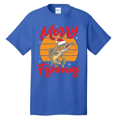 Merry Fishmas Christmas Saying Fishing Xmas Santa Fish Gift Tall T-Shirt