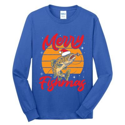 Merry Fishmas Christmas Saying Fishing Xmas Santa Fish Gift Tall Long Sleeve T-Shirt