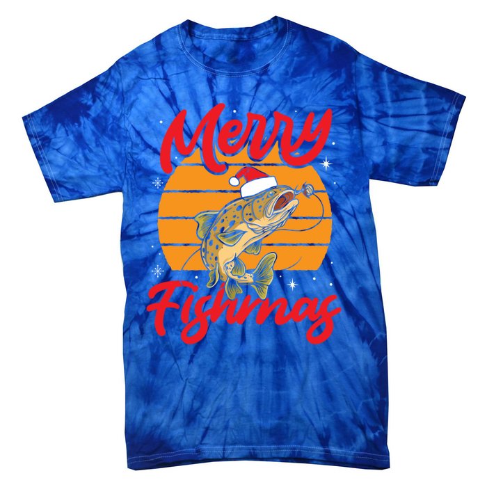 Merry Fishmas Christmas Saying Fishing Xmas Santa Fish Gift Tie-Dye T-Shirt