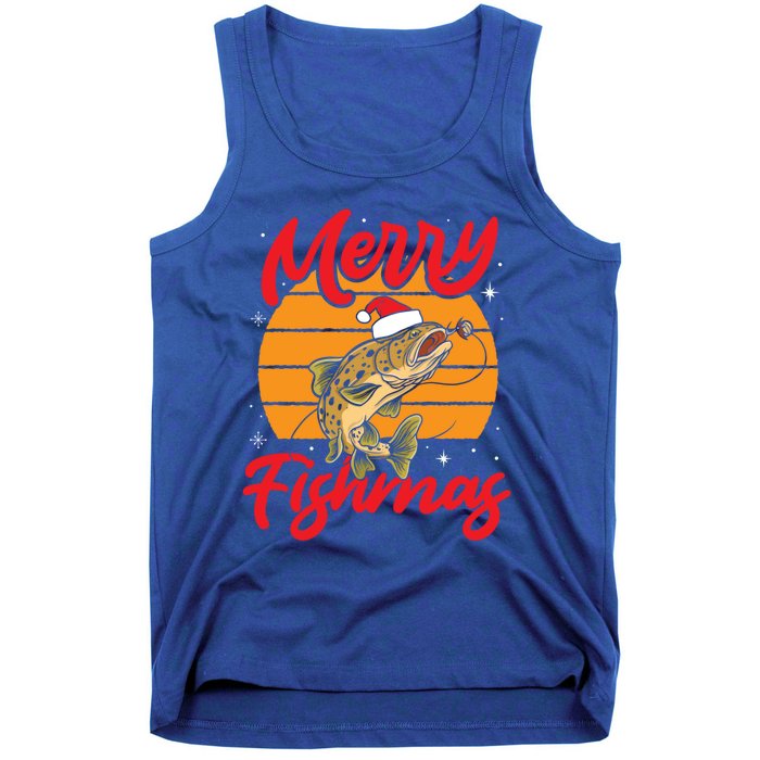 Merry Fishmas Christmas Saying Fishing Xmas Santa Fish Gift Tank Top