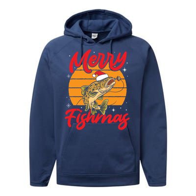 Merry Fishmas Christmas Saying Fishing Xmas Santa Fish Gift Performance Fleece Hoodie