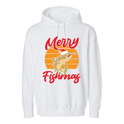 Merry Fishmas Christmas Saying Fishing Xmas Santa Fish Gift Garment-Dyed Fleece Hoodie