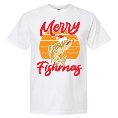 Merry Fishmas Christmas Saying Fishing Xmas Santa Fish Gift Garment-Dyed Heavyweight T-Shirt