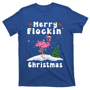 Merry Flocking Christmas Funny Xmas Flamingo Santa Hat Xmas Gift T-Shirt