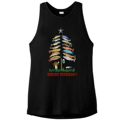 Merry Fishmas Christmas Fish Tree Meaningful Gift Ladies PosiCharge Tri-Blend Wicking Tank