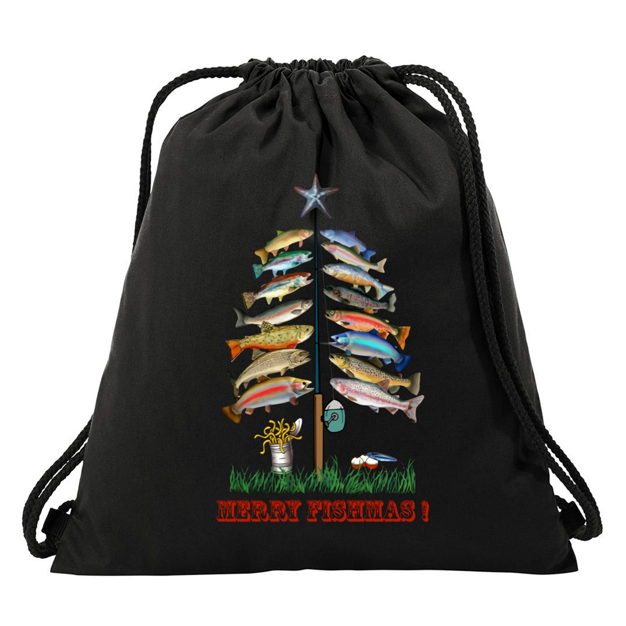 Merry Fishmas Christmas Fish Tree Meaningful Gift Drawstring Bag