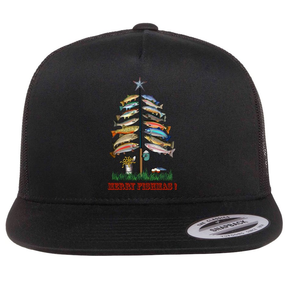 Merry Fishmas Christmas Fish Tree Meaningful Gift Flat Bill Trucker Hat