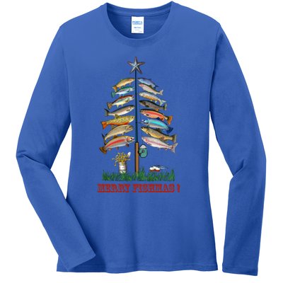 Merry Fishmas Christmas Fish Tree Meaningful Gift Ladies Long Sleeve Shirt