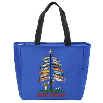 Merry Fishmas Christmas Fish Tree Meaningful Gift Zip Tote Bag