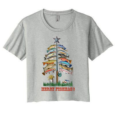 Merry Fishmas Christmas Fish Tree Meaningful Gift Women's Crop Top Tee