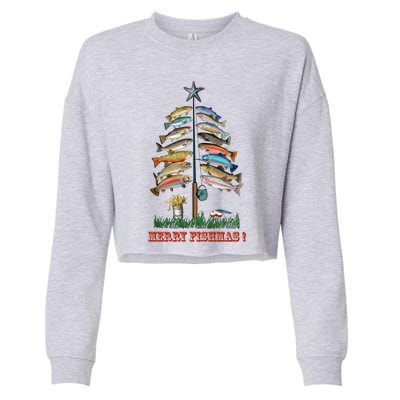 Merry Fishmas Christmas Fish Tree Meaningful Gift Cropped Pullover Crew