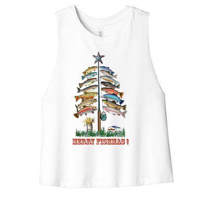 Merry Fishmas Christmas Fish Tree Meaningful Gift Women's Racerback Cropped Tank