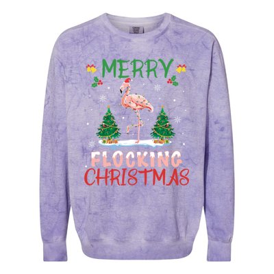 Merry Flocking Christmas Flamingo Pink In Santa Hat Gift Fun Gift Colorblast Crewneck Sweatshirt