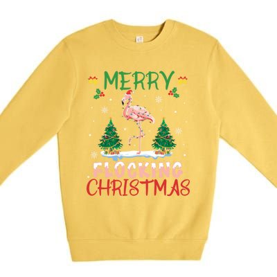 Merry Flocking Christmas Flamingo Pink In Santa Hat Gift Fun Gift Premium Crewneck Sweatshirt