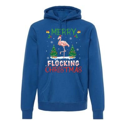 Merry Flocking Christmas Flamingo Pink In Santa Hat Gift Fun Gift Premium Hoodie