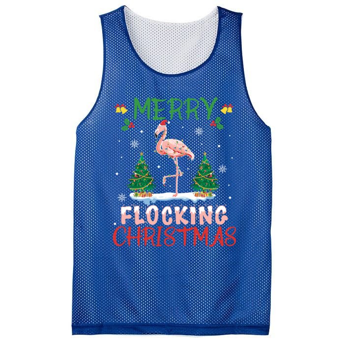 Merry Flocking Christmas Flamingo Pink In Santa Hat Gift Fun Gift Mesh Reversible Basketball Jersey Tank