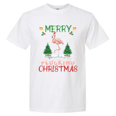 Merry Flocking Christmas Flamingo Pink In Santa Hat Gift Fun Gift Garment-Dyed Heavyweight T-Shirt