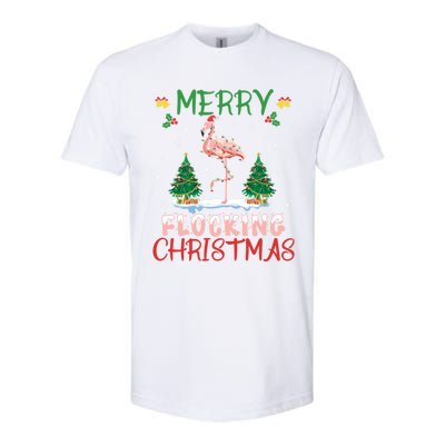 Merry Flocking Christmas Flamingo Pink In Santa Hat Gift Fun Gift Softstyle CVC T-Shirt