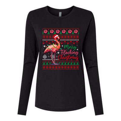 Merry Flocking Christmas Costume Hawaiian Santa Flamingo Gift Womens Cotton Relaxed Long Sleeve T-Shirt