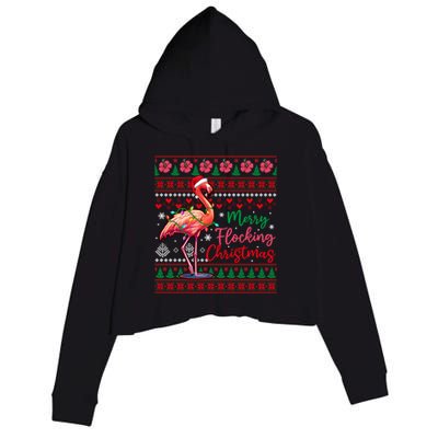 Merry Flocking Christmas Costume Hawaiian Santa Flamingo Gift Crop Fleece Hoodie