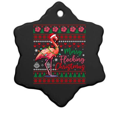 Merry Flocking Christmas Costume Hawaiian Santa Flamingo Gift Ceramic Star Ornament